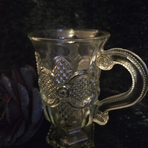 Vintage Pressed Glass Footed Mug Floral Medallion Pedestal Cup Cottagecore Aesth